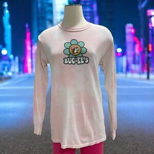 Buc-ee's Be Kind Long Sleeve T‎ Shirt S Pink Tie Dye Retro Flowers Texas Hippie